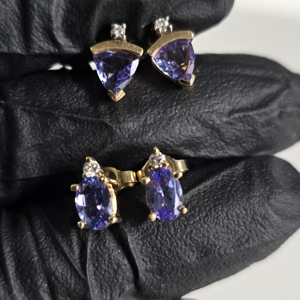Watch Video / 14K Gold Tazanite and Diamond Earring - Both